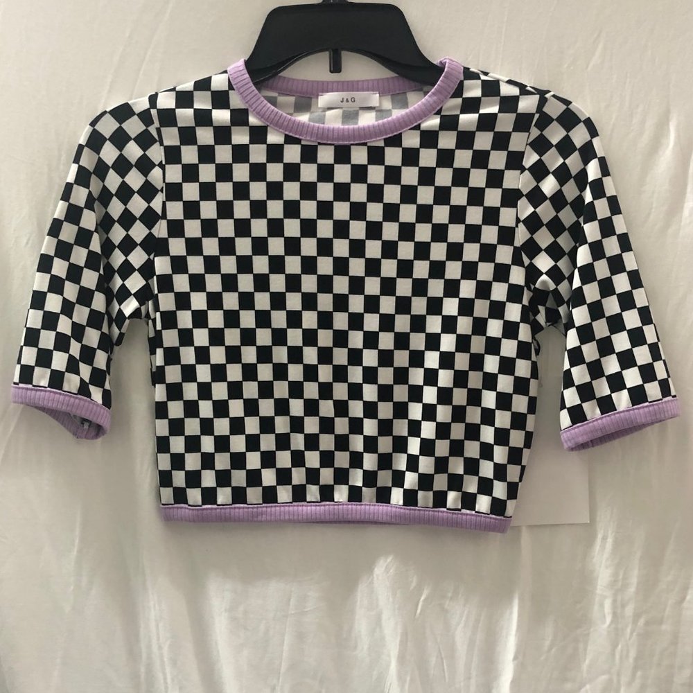 J&G checked crop top with 3/4 sleeves